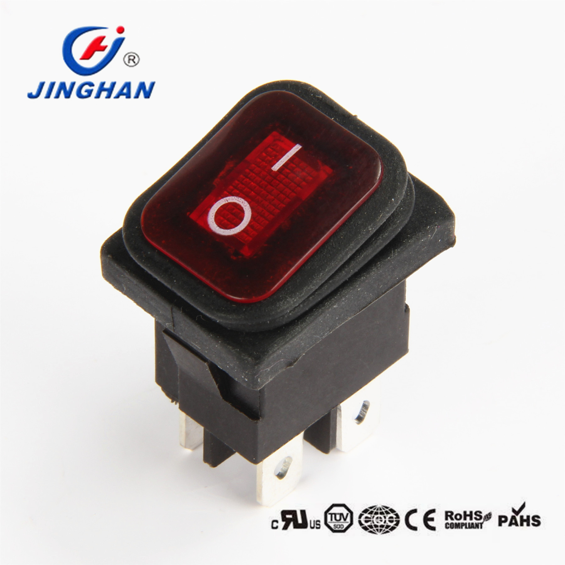 晶瀚 JINGHAN 带灯防水船型开关 四脚电源翘板开关 KCD1-104G/FS