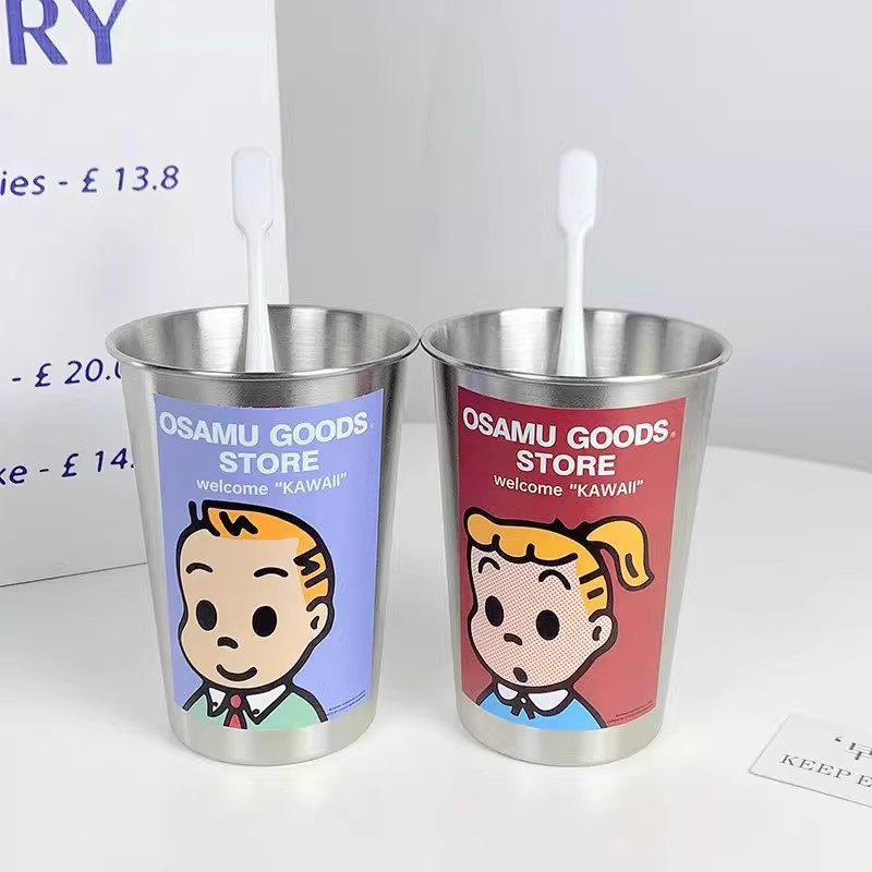 Cute taza de acero inoxidable engrosada taza de lavado infantil doméstica de alto valor nominal simple dormitorio taza de cepillo de dientes creativo