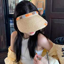 高质量拉菲草空顶发卡帽大檐防晒手工草编帽出游防遮阳发箍帽百搭