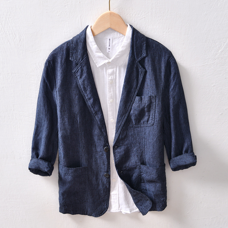 Business Casual Thin Linen Seven-point Sleeve Small Suit Men's Large Size Formalities Loose Breathable Linen Jacket