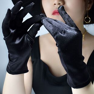 Jewelry Black Dress Gloves Short New Year Photo Sunscreen Silk Satin Stretch Exquisite UV Protection for Driving
