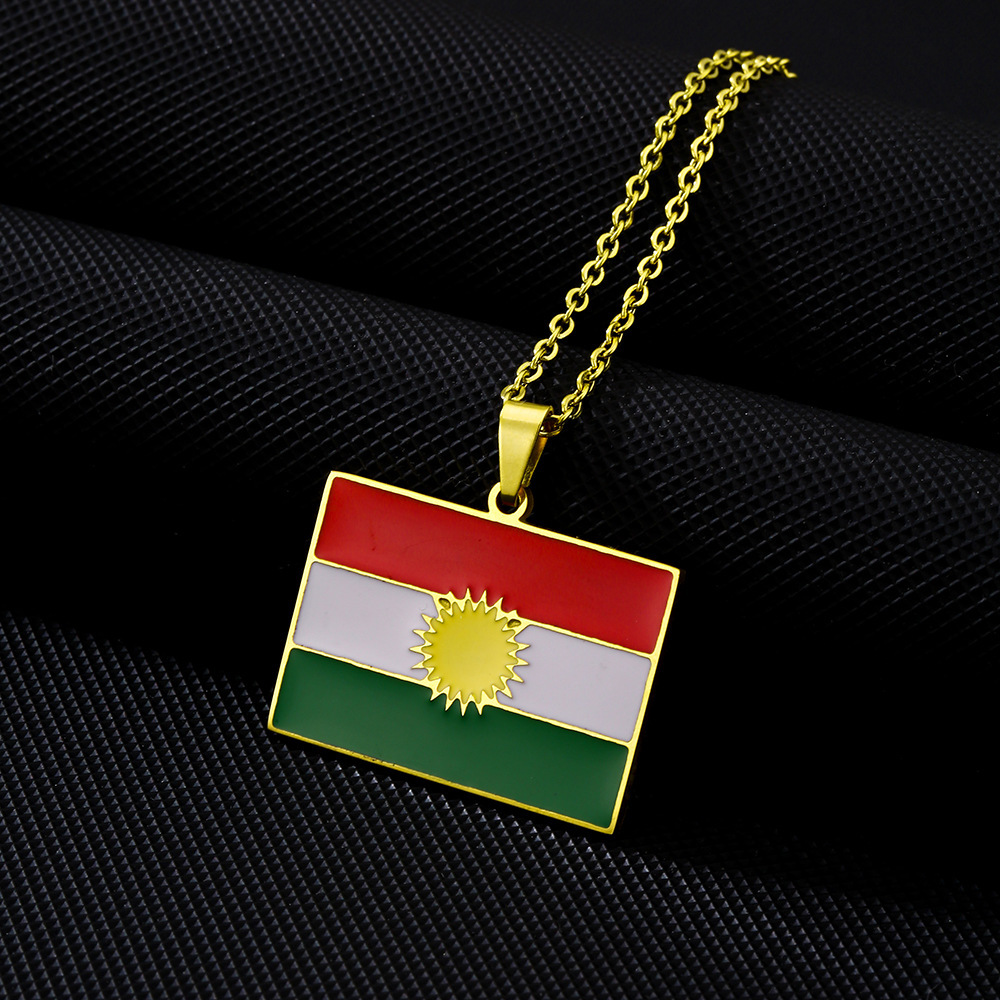 Kurdistan map pendant necklace oil drop retro men and women stainless steel pendant accessories_voghion.com