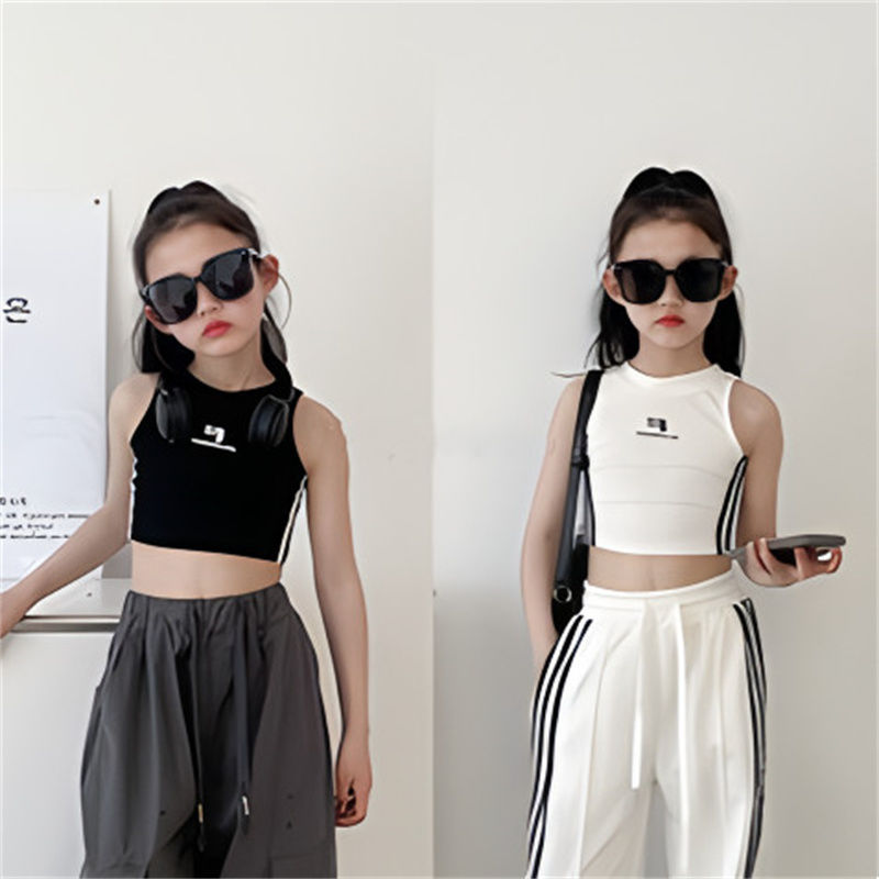 2024 Summer New Style Children's Clothing - Sweet and Cool Girls' Jazz Dance Sleeveless Short Vest - Stylish and Trendy Top