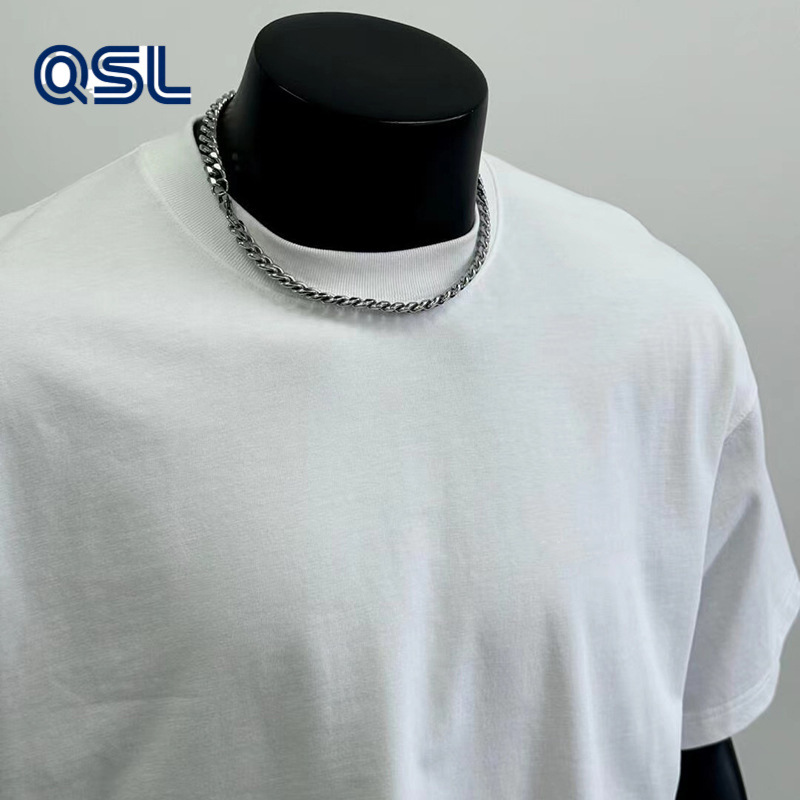 330g de color sólido pesado hombro caer camiseta de manga corta hombre verano americano casual suelta chaqueta de cuello redondo