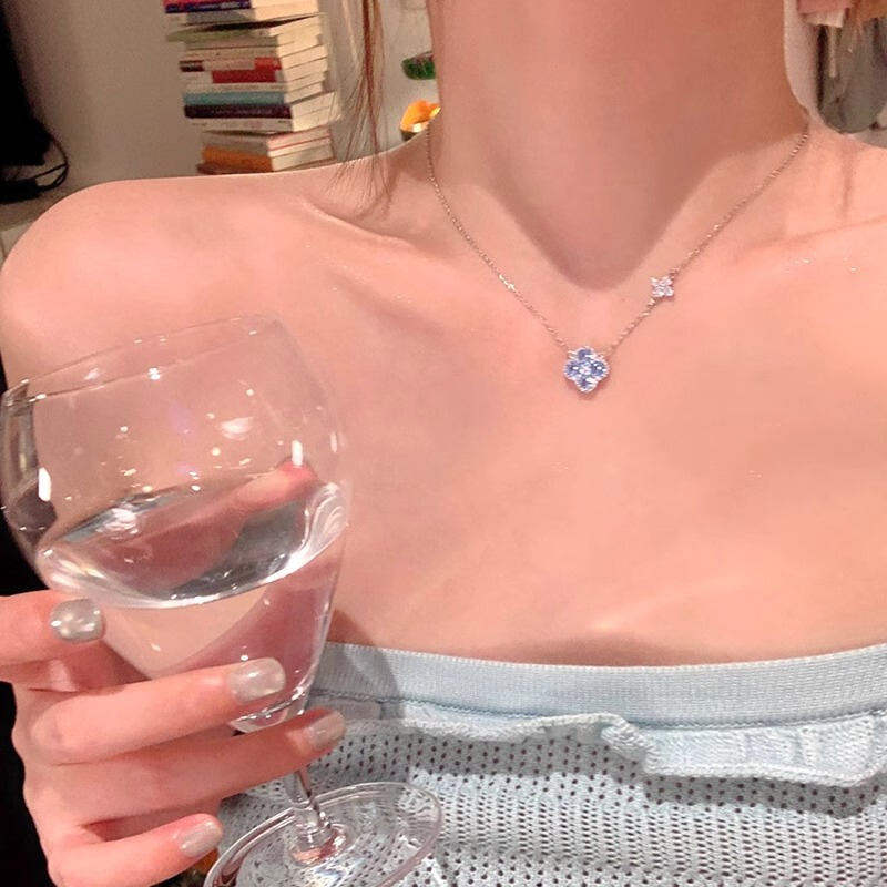 韩系满钻幸运四叶花项链女轻奢高级感小众锁骨链配饰颈链choker|undefined