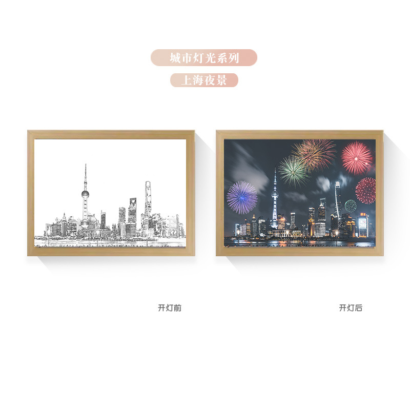 Tres colores TikTok popular pintura ligera de dibujos animados dormitorio noche pintura luminosa marco de fotos de madera maciza creativo bricolaje fabricante