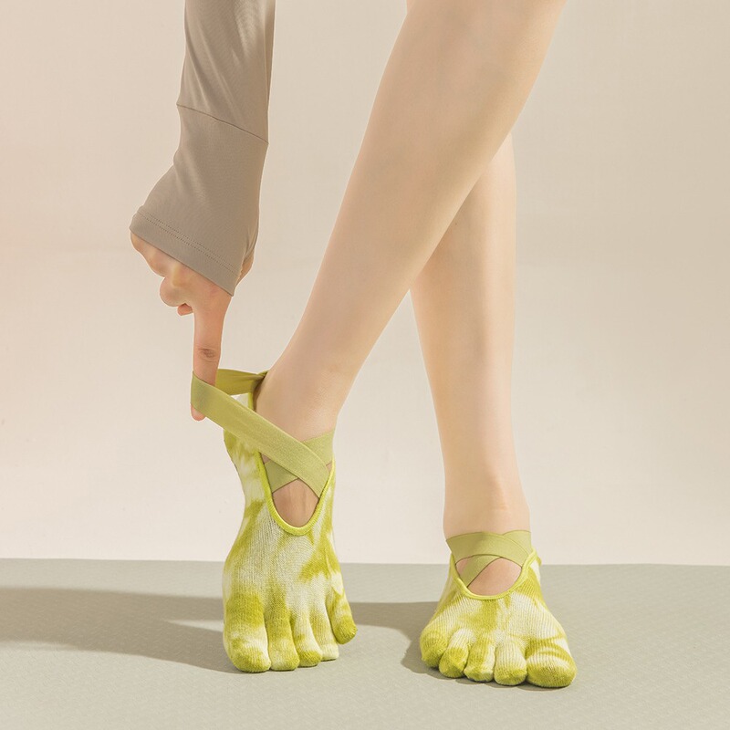 lulu yoga non-slip socks tie-dye women's socks professional five-finger pilates cotton socks sports indoor toe socks sweat-absorbent