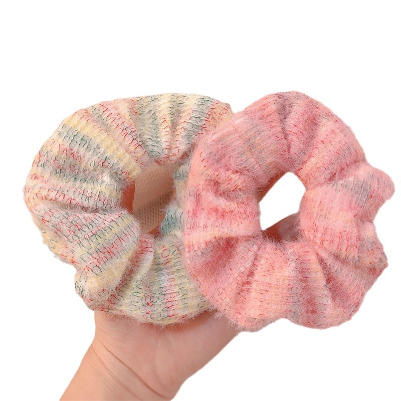 Elegant Gradient Mohair Knitted Scrunchie For Autumn Winter Style_voghion.com