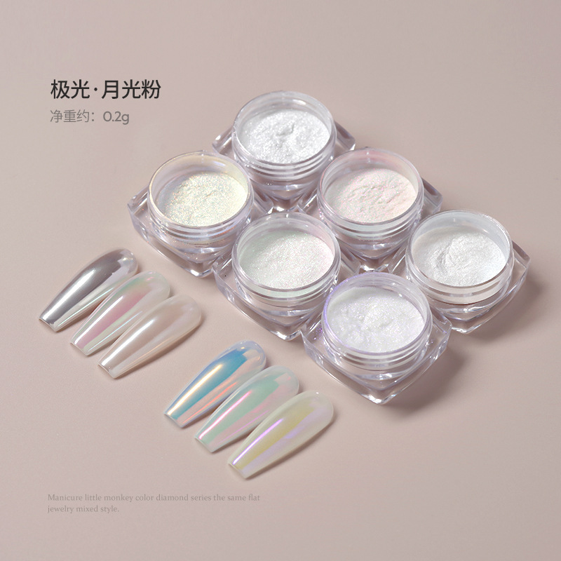 Internet celebridad estilo brillante plata espejo mágico polvo desgaste pieza de uñas decoración Hada luz de la luna polvo de Aurora espejo harina