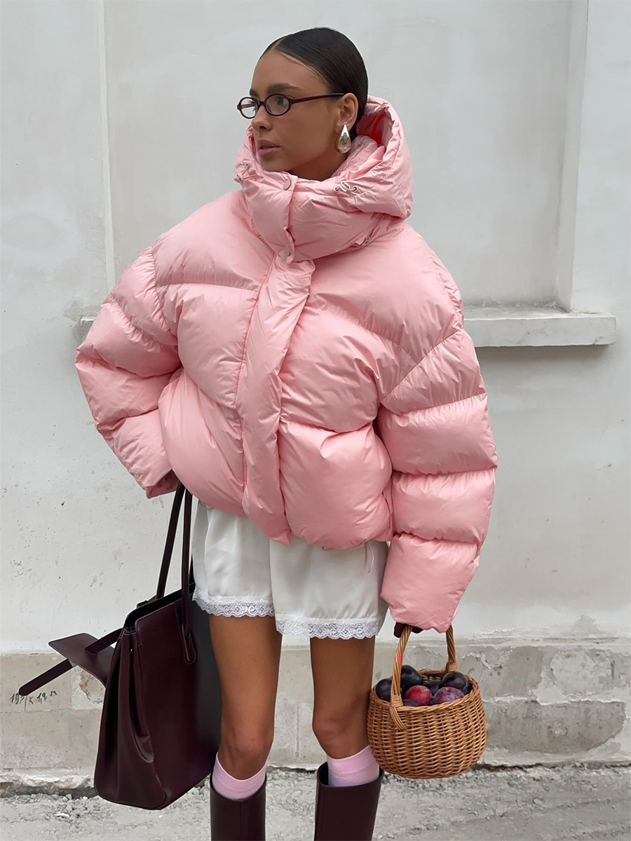 Transfronterizo rosa encapuchado ropa de algodón Europa y los Estados Unidos en invierno 2025 nuevo tipo grueso chaqueta de ropa de pan chaqueta de algodón cálido chaqueta