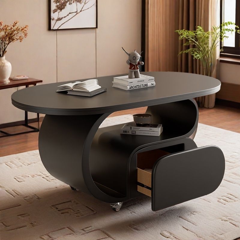 Cream Wind Rock Plate Coffee Table Household Modern Small Apartment Living Room Nordic Movable Belt and Storage Iron Side Table