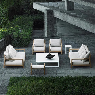 Outdoor Sofa Combination Teak Coffee Table Side Table Footrest Courtyard Hotel Community Garden Waterproof Sun Protection Three-Person Double