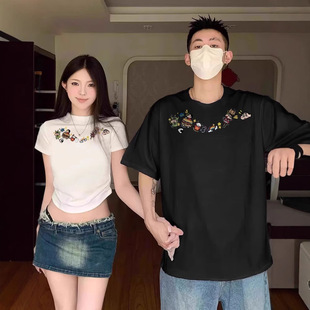 Summer Pure Cotton Short-Sleeved T-Shirt Couple Wear Lazy Style Loose Niche Design Tops for Men and Women Student Trendy Class Uniforms