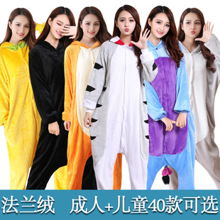 Autumn and Winter Cartoon One-piece Pajamas for Men and Women Cheeses Cat Shark Kangaroo Flannel Adult Animal Home Clothes One-piece Clothes