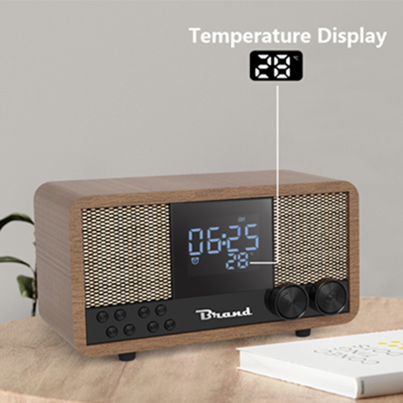 Amazon retro Bluetooth subwoofer de audio europeo y americano de madera inalámbrico Bluetooth altavoz reloj FM Radio Audio