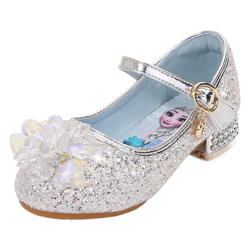 Модный новый стиль летняя серебряная обувь принцессы детская обувь кожаная обувь на высоком каблуке для девочек ребенок девочка хрустальная обувь