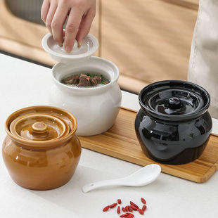 Ceramic Stew Pot with Lid for One Person, Suitable for Steaming and Stewing, Chinese-Style Shaxian Jiangxi Ceramic Soup Pot