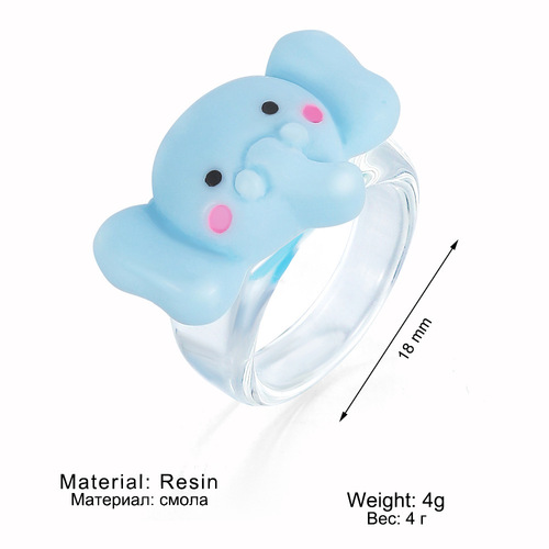Cartoon animals bear frog rabbit elephant resin ring creative childlike transparent resin ring jewelry wholesale