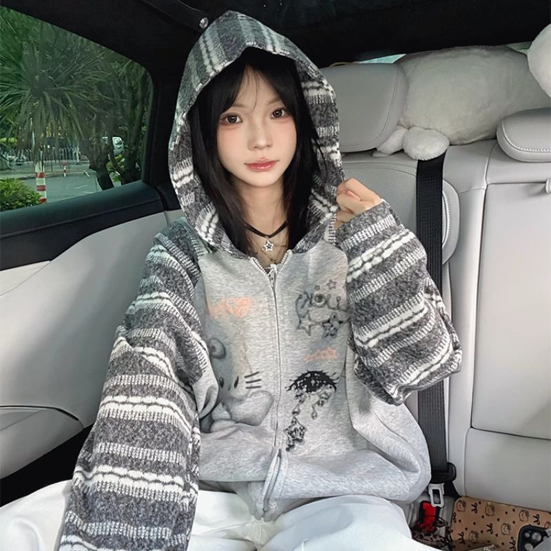 hellokitty连帽卫衣女2025春秋新款设计感小众慵懒风高街开衫外套|undefined