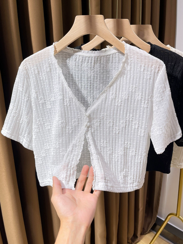 Лоскутный летний кардиган из кружева, тонкая чонсам, накидка, короткое slip-платье, кружевное платье, с коротким рукавом, солнцезащита