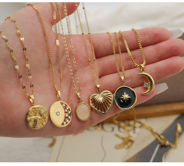 Collier en acier au titane pendentif polyvalent incolore pierre naturelle goutte d'huile mode été nouveau produit chaîne de collier doux_voghion.com