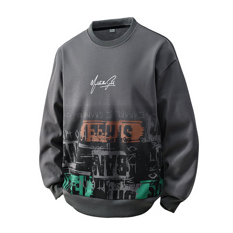 Letter Print Sweatshirt for Men, Spring and Autumn, Crew Neck Sweatshirt, Gradient Casual Long Sleeve Sweatshirt, Loose Fit, Versatile Top