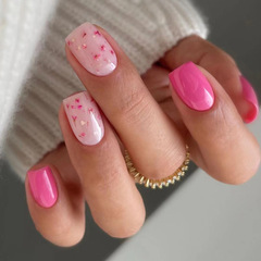 Adorable Spring Floral Beauty Nail Art Long European Style Square Shiny Pink False Nails for Enhancing and Whitening Wearable Nail Nail Stickers