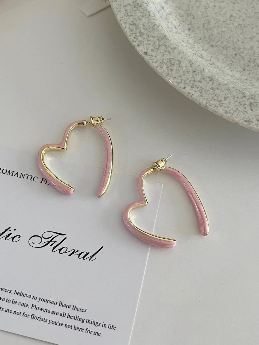 1 Pair Sweet Heart Shape Enamel Copper Hoop Earrings display picture 2