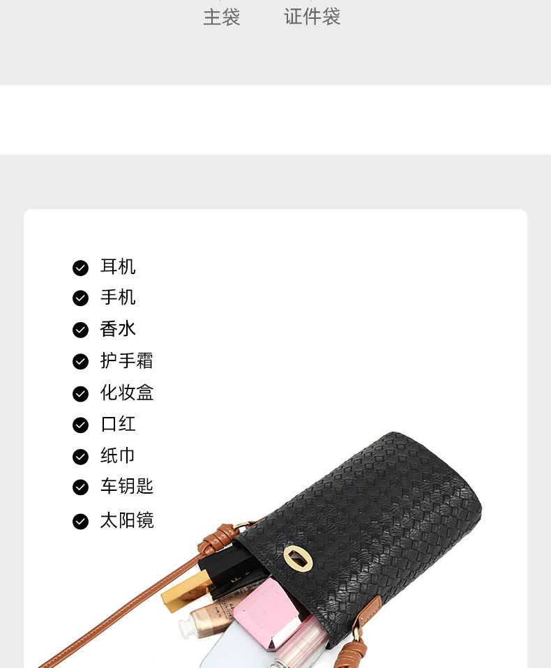 Túi đeo chéo nữ da thật mini dây xích — Màu đen (viney) chi tiết 9