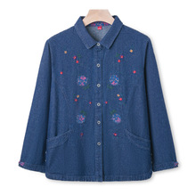 春秋季全棉夹克上衣老年人奶奶装新款中老年牛仔外套女妈妈装