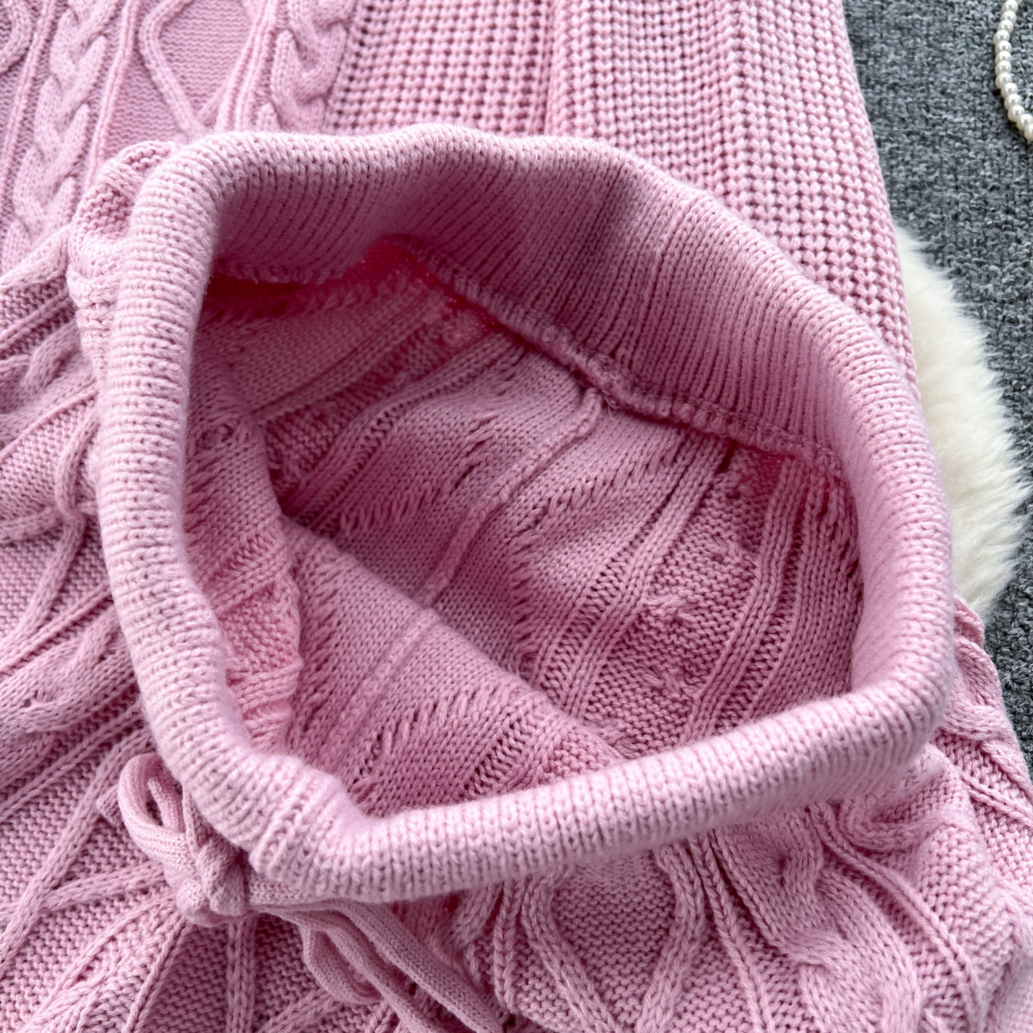 Vêtements pour femmes Costume de mode pour femmes style doux pull en tricot torsadé lâche pull taille haute pantalon drapé slim costume deux pièces_voghion.com