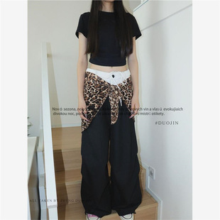 Hot Girl Style Retro Leopard Print Butt Curtain for Women Niche Layered Lace Apron to Wrap Breasts and Dual-Purpose Trendy