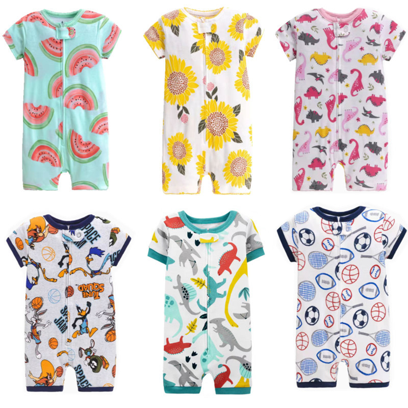 Foreign trade stall new summer zipper short-sleeved jumpsuit infant romper children's clothing men's and women's baby sheath romper