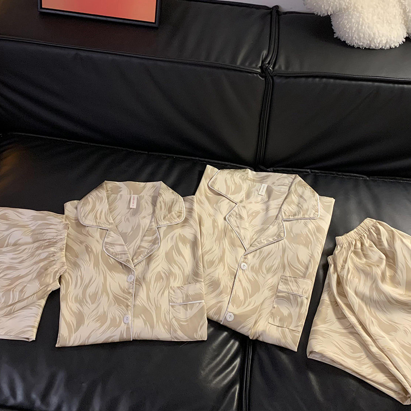 Panda japonés helado pareja pijama mujer primavera y otoño pantalones de mangas largas 2025 nueva ropa de casa de hombre de seda verano