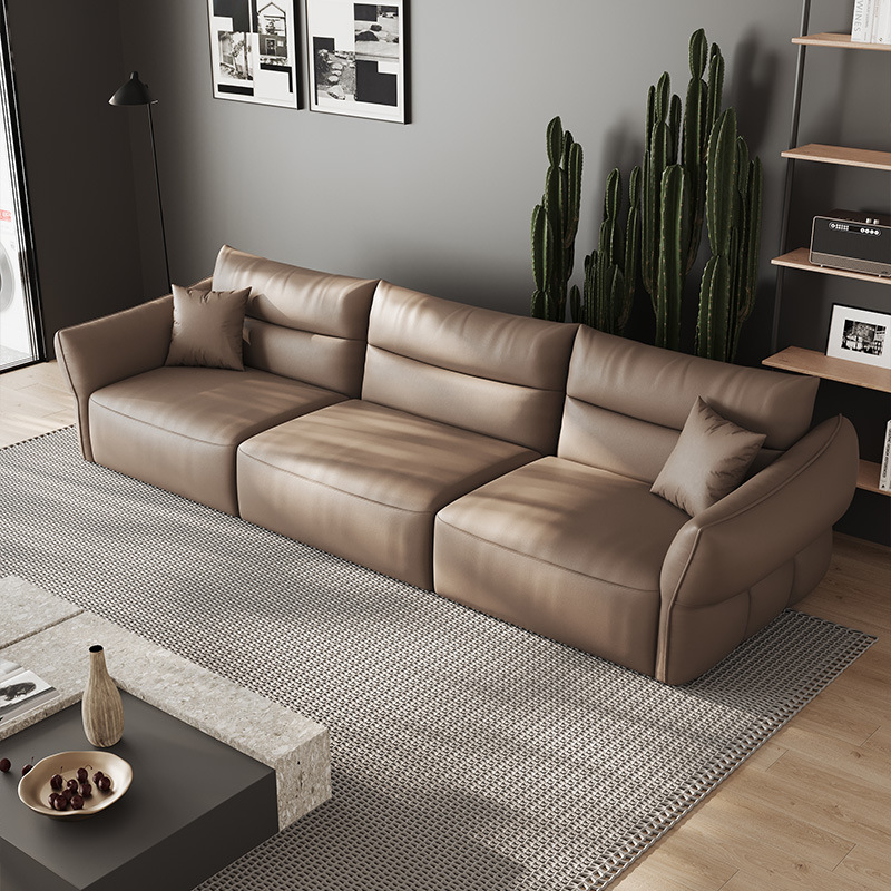 Moderna de cuero eléctrico primera capa de piel de vaca de gama alta tienda física sofá multifuncional sala de estar pequeño apartamento sofá de fila recta
