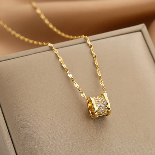 Korean Version Gold Luxury Diamond-Encrusted Titanium Steel Necklace for Women, Fashionable Small Waist H-Pendant, Influencer High-End Clavicle Chain Wholesale