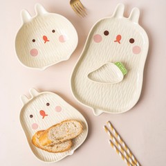 Cartoon Animal Tableware Set for Home Use Ceramic Bowls and Plates Cute Rabbit and Pig Snack Plate, Rice Bowl, Fruit and Salad Bowl