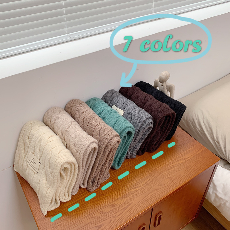 2022 new South Korea Dongdaemun knitted scarf with label women's autumn and winter fashion all-match warm scarf wool