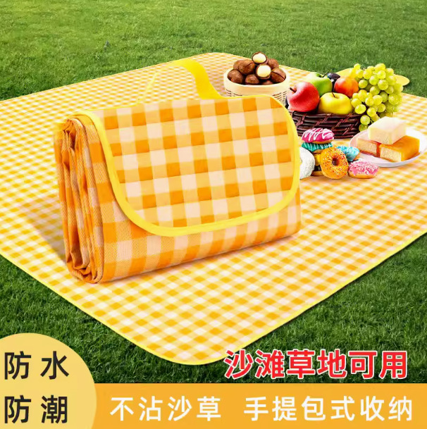 두꺼워진 피부친화적인 노란색 체크무늬 200*200 [6~8명 수용가능] 양면방수, 방습