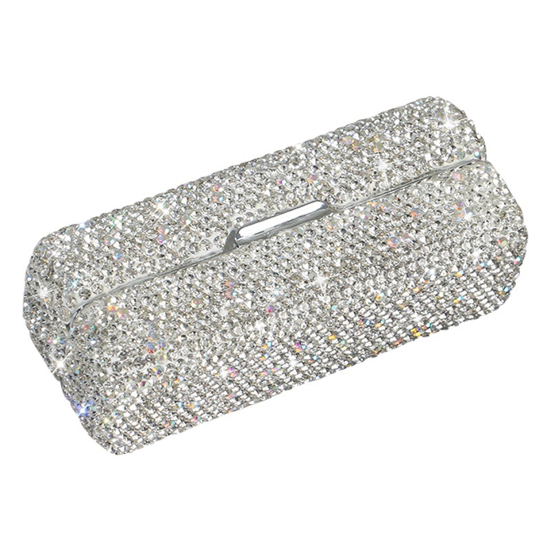 Caja de lápiz labial de metal de moda de diamante completo incrustado con diamante con espejo caja de lápiz labial de aleación caja de joyería de viaje portátil regalo