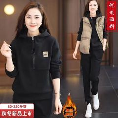 大码运动服套装女秋冬新款2025加绒加厚卫衣宽松时尚休闲服两件套