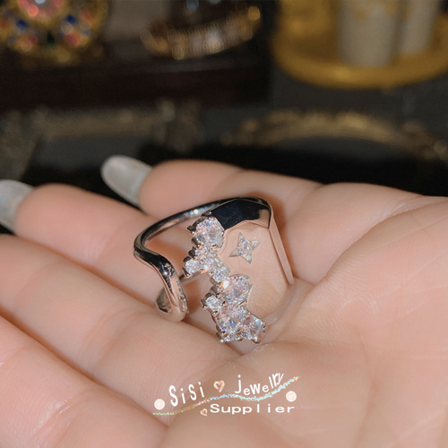SIsi Japanese high-end small fragrance series ring plated 18k sweet and cool girl micro-set zirconium diamond niche full diamond ring