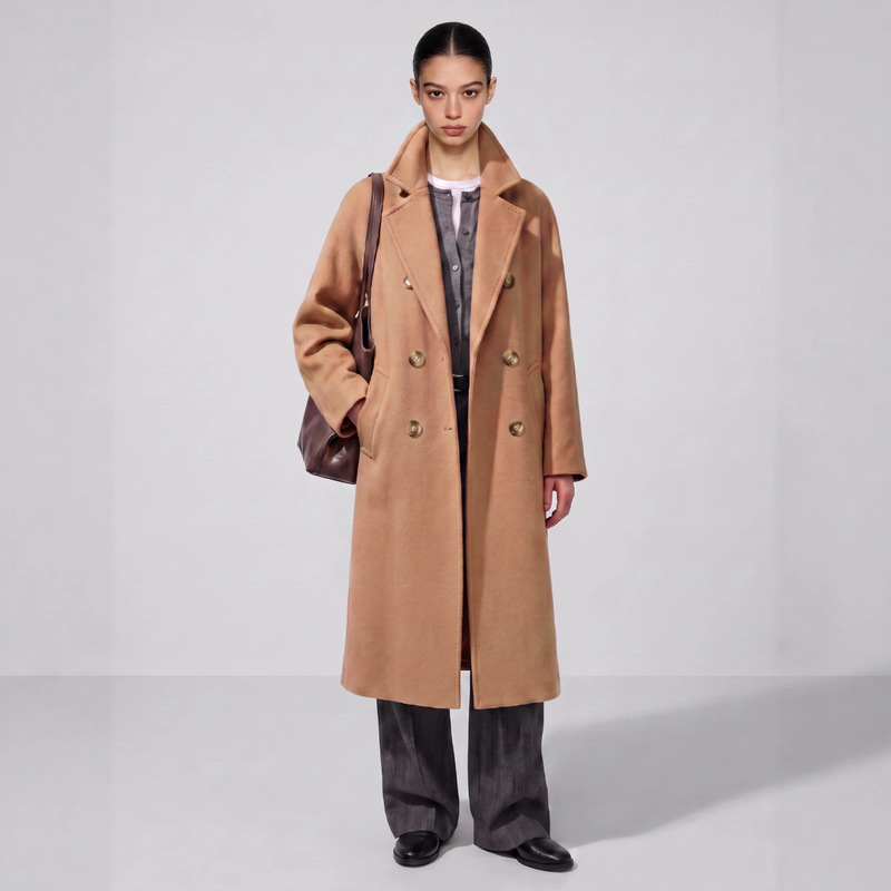 101801 Women's Woolen Coat Max Classic Double-Breasted Cocoon-Shaped Loose Autumn and Winter Long Coat 101801 Women's Woolen Coat Max Classic Double-Breasted Cocoon-Shaped Loose Autumn and Winter Long Coat