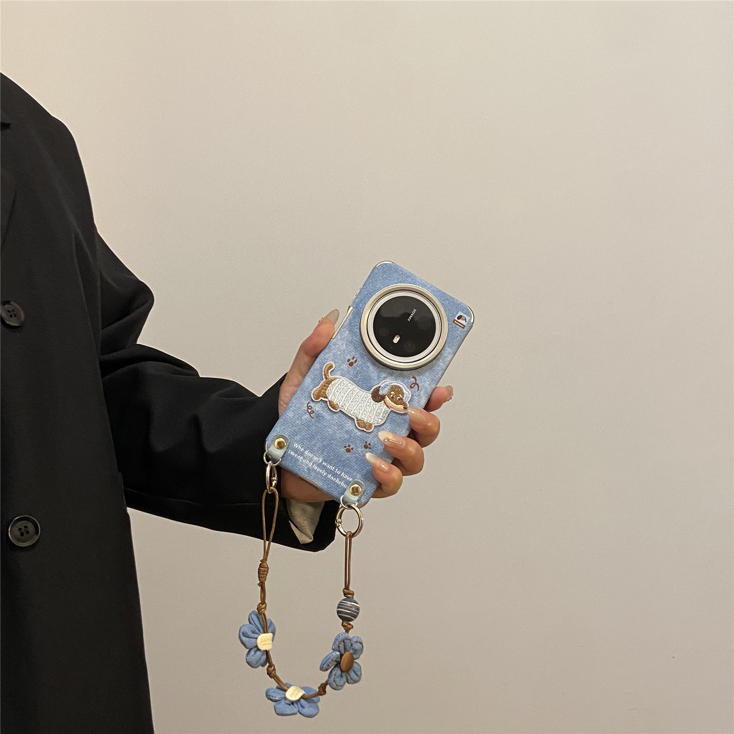 Denim Matte Silver Suitable for Huawei Mate60Pro Mobile Phone Case Pura70 Anti-Fall Bracelet Mate50 Dachshund