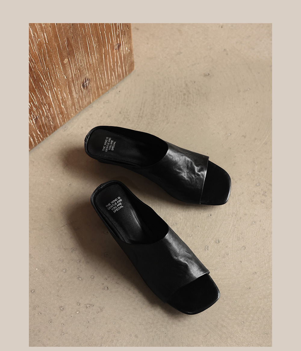 Sandal nữ da bò quai ngang gót thấp hở mũi phong cách Hàn Quốc — đen chi tiết 23