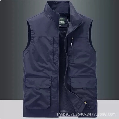 New Men's vest casual outdoor vest stand collar photography vest outdoor workwear men's outer vest top