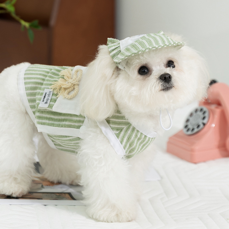 Ropa para cachorros simple chaleco de princesa a rayas gato verano protector solar con capucha sin mangas perro mascota ropa para perros al por mayor image 5