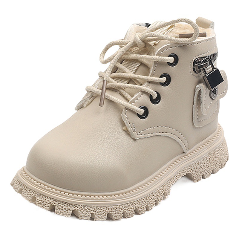 2021 Winter New Children's British Short Boots Boys' Fashionable Velvet Martin Boots Girls' Side Zipper Soft Soled Cotton Boots