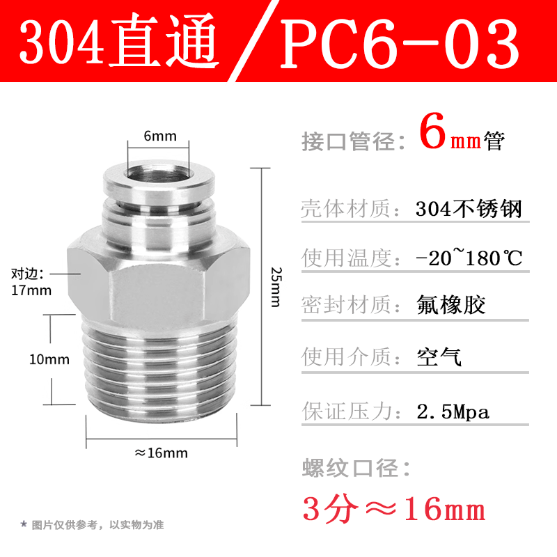 304ステンレス空気圧管ワンタッチ継手PC16-04ねじストレートPL8-02 Lベンド耐温性腐食防止