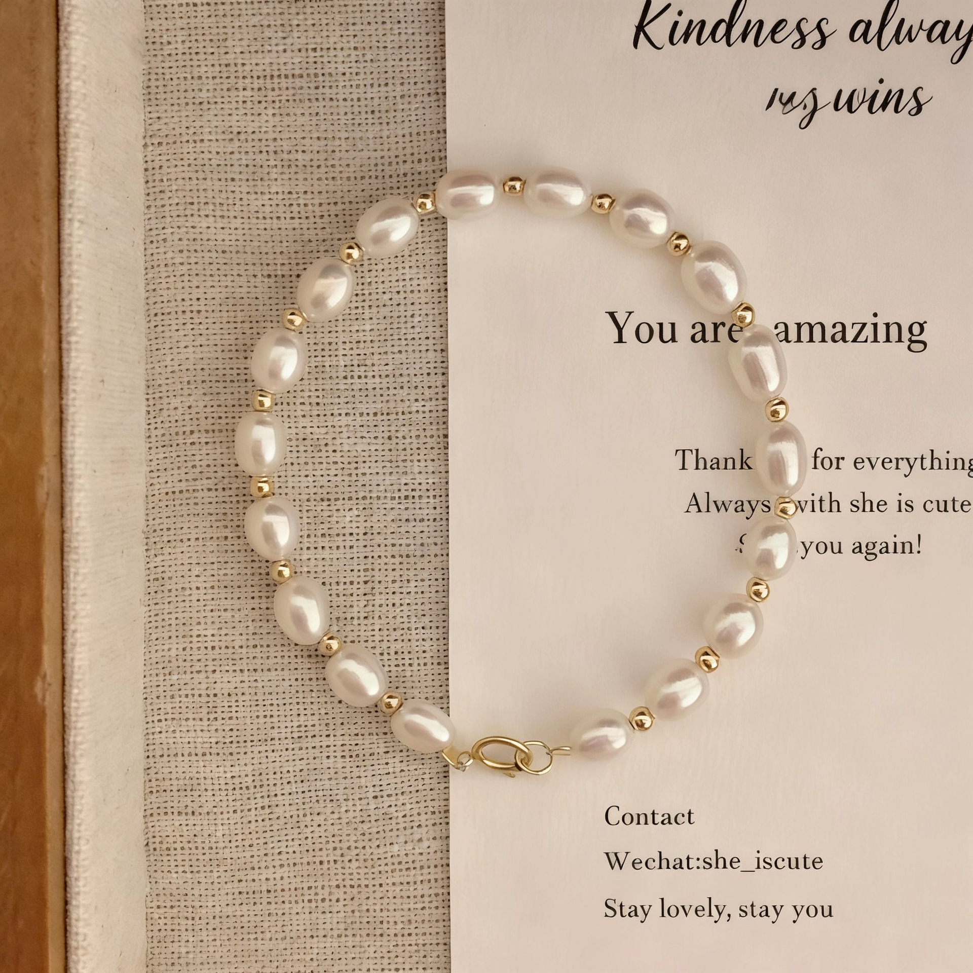 Wash hands without picking back quality natural small pearl bracelet elastic simple versatile gold-plated retro style